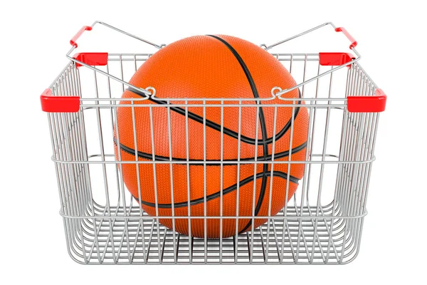 Basketball Ball Shopping Basket Rendering Isolated White Background — Stock Photo, Image