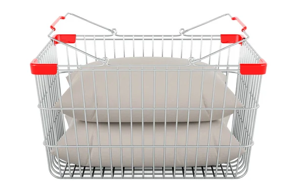 Alışveriş Sepetinde Yastıklar Beyaz Arka Planda Boyutlu Görüntüleme — Stok fotoğraf