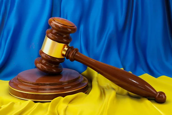 Ukrainisches Rechts Und Gerechtigkeitskonzept Holzgabel Auf Fahne Der Ukraine Rendering — Stockfoto