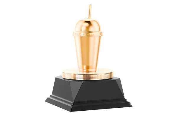 Concepto Premio Oro Taza Desechable Plástico Representación Aislado Sobre Fondo — Foto de Stock