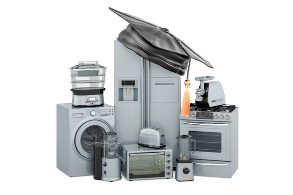 Set Kitchen Home Appliances Education Hat Rendering Isolated White Background — Stock Photo, Image