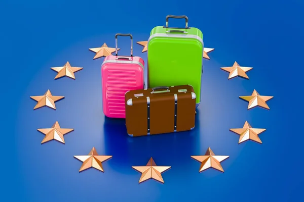 Valises Sur Drapeau Union Européenne Travel Emigration Concept Rendu — Photo