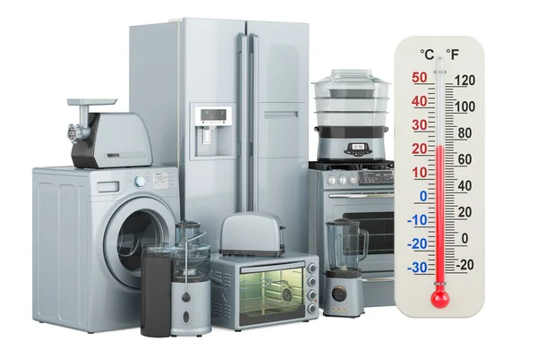 Electrodomésticos Con Termómetro Representación Aislada Sobre Fondo Blanco — Foto de Stock