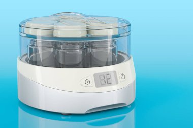 Mavi arkaplanda otomatik yoğurt üreticisi, 3B görüntüleme