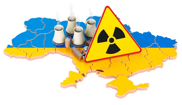 Атомні Електростанції Українській Карті Радіаційним Знаком Рендерингом — стокове фото