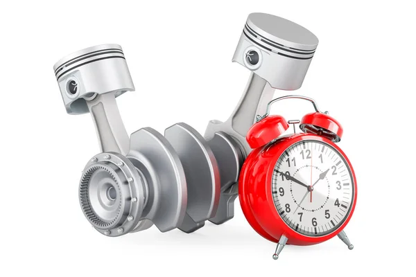 Engine Pistons Alarm Clock Rendering Isolated White Background — Stock Photo, Image