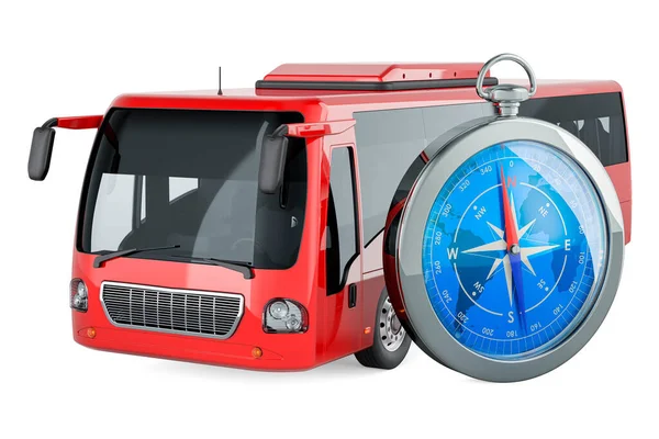 Bus Dengan Kompas Render Terisolasi Pada Latar Belakang Putih — Stok Foto