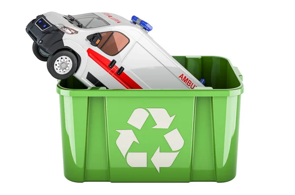 Recycling Trashcan Ambulance Van Rendering Isolated White Background — Stock Photo, Image
