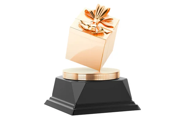 Present Utmärkelse Trophy Piedestal Rendering Isolerad Vit Bakgrund — Stockfoto