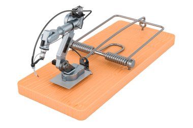 Fare kapanında robot kaynak. Beyaz arkaplanda 3B görüntüleme izole edildi