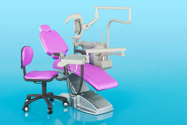 青を背景に歯科椅子とデリバリーユニット 3Dレンダリング — ストック写真