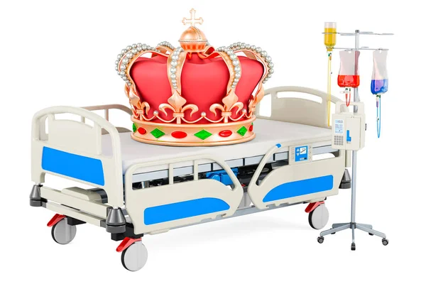 Больничная Кровать Золотой Короной Рендеринг Изолирован Белом Фоне — стоковое фото
