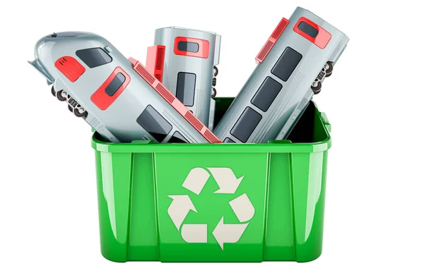 Recycling Mülleimer Mit Autozügen Rendering Isoliert Auf Weißem Hintergrund — Stockfoto