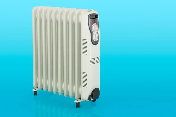 Electric Oil Heater Blue Backdrop Rendering — Stock Photo, Image
