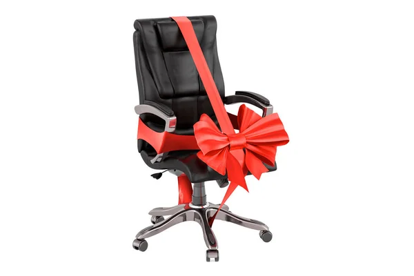Cadeira Escritório Com Fita Vermelha Arco Conceito Presente Renderização Isolada — Fotografia de Stock