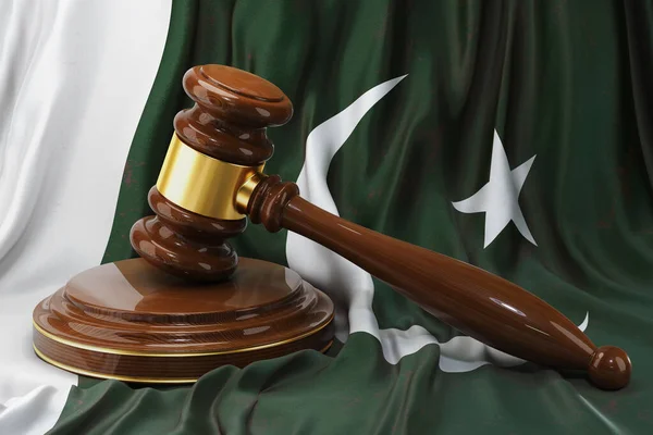 Lei Paquistanesa Conceito Justiça Martelo Madeira Bandeira Paquistão Renderização — Fotografia de Stock