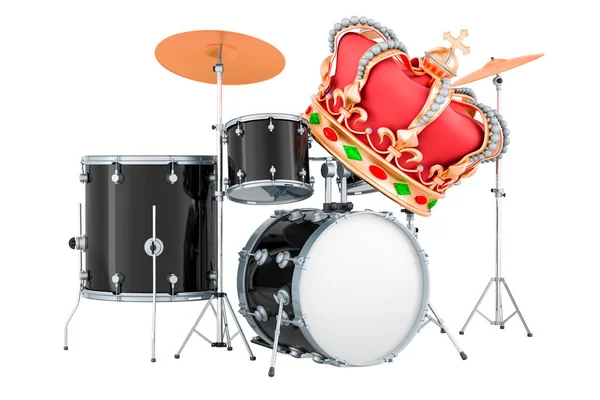 Drum Kit Golden Crown Rendering Isolated White Background — Stock Photo, Image