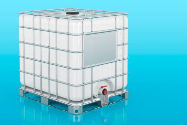 Intermediate bulk container  on blue backdrop, 3D rendering clipart
