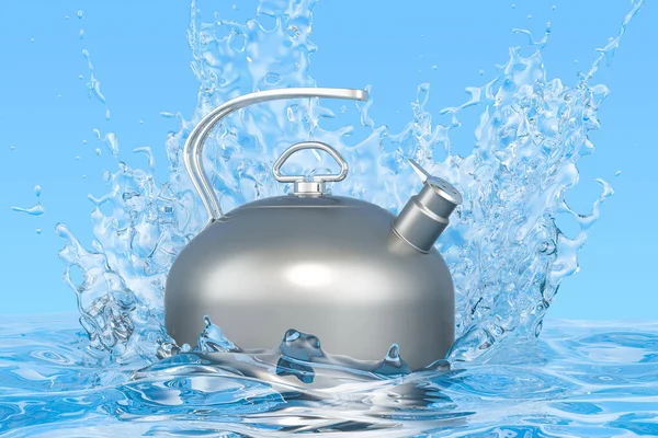 Grote Metalen Ketel Met Transparante Water Spatten Rendering — Stockfoto