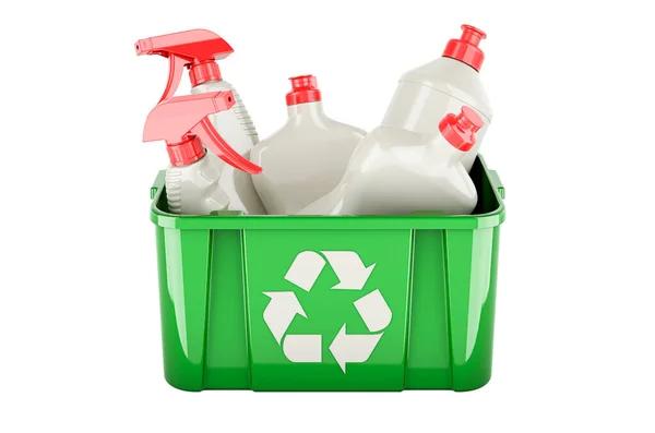 Çöp Tenekesini Deterjanla Geri Dönüştürmek Temizlik Ürünleri Beyaz Arkaplanda Görüntüleme — Stok fotoğraf