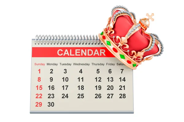Desk Calendar Golden Crown Rendering Isolated White Background — Stock Photo, Image
