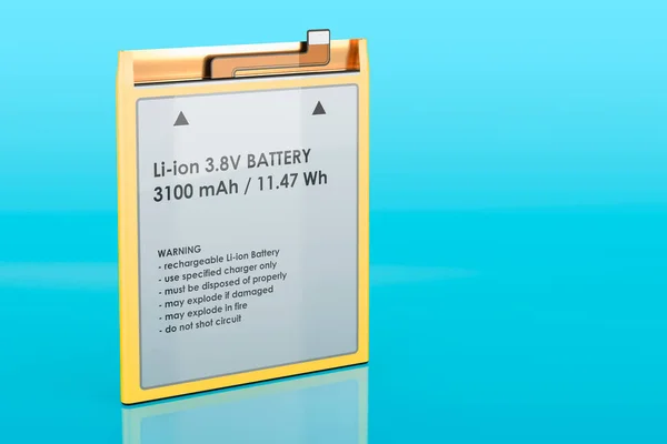 Litium Ion Mobiltelefon Batteri Blå Bakgrund Rendering — Stockfoto