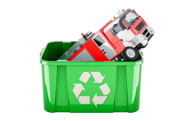 Recycling Mülleimer Mit Feuerwehrauto Rendering Isoliert Auf Weißem Hintergrund — Stockfoto