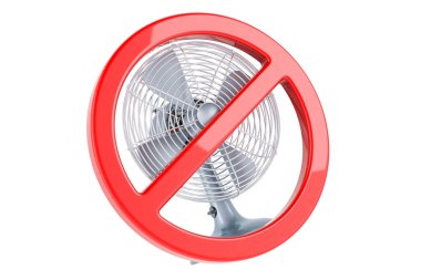 Masa vantilatörlü yasak tabela, beyaz arkaplanda 3D görüntüleme 