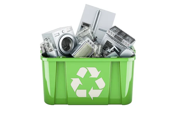 Recykling Kosza Śmieci Urządzeniami Gospodarstwa Domowego Renderowanie Izolowane Białym Tle — Zdjęcie stockowe