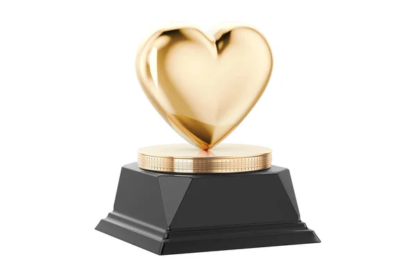 Golden Heart Award Trophy Pedestal Rendering Isolated White Background — Stock Photo, Image