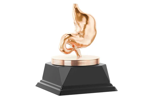 Golden Stomach Award Trophy Pedestal Rendering Isolated White Background — Stock Photo, Image