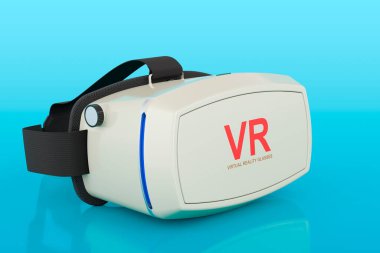 Sanal gerçeklik gözlükleri mavi zemin üzerinde VR, 3 boyutlu görüntüleme