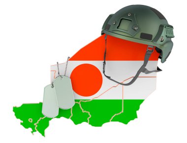 Nijer Cumhuriyeti askeri gücü, ordu ya da savaş konsepti. Beyaz arkaplanda 3B görüntüleme izole edildi