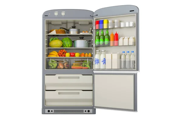 Geöffneter Kühlschrank Mit Frischem Obst Und Gemüse Und Gesunden Lebensmitteln Stockbild