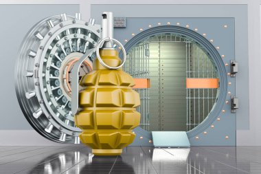 Banka kasası açık el bombası, 3 boyutlu görüntüleme.