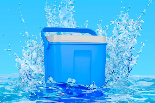 Caixa Fria Portátil Com Respingos Água Transparentes Renderização — Fotografia de Stock
