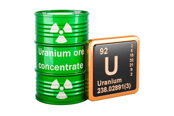 Tambours Verts Remplis Minerai Uranium Avec Icône Élément Chimique Uranium — Photo