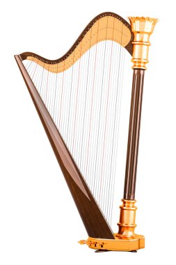 Harp, Lir yakın plan. Beyaz arkaplanda 3B görüntüleme izole edildi