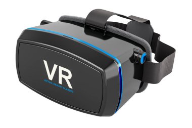 Siyah sanal gerçeklik gözlükleri, beyaz arkaplanda 3 boyutlu görüntüleme