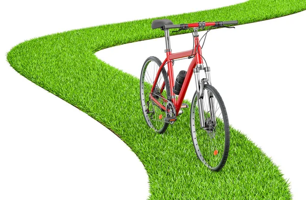 Велосипед Зеленій Траві Екологічно Чистий Транспорт Візуалізація Ізольована Білому Тлі — стокове фото