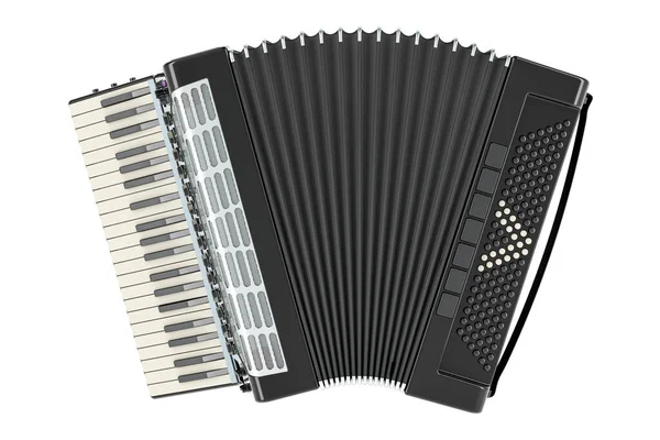 Akordeon Fortepianowy Kolorze Czarnym Widok Przodu Rendering Izolowany Białym Tle — Zdjęcie stockowe