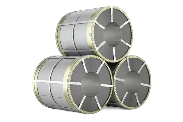 Stack Stainless Steel Coils Rolls Steel Sheet Rendering Isolated White — Stock Photo, Image