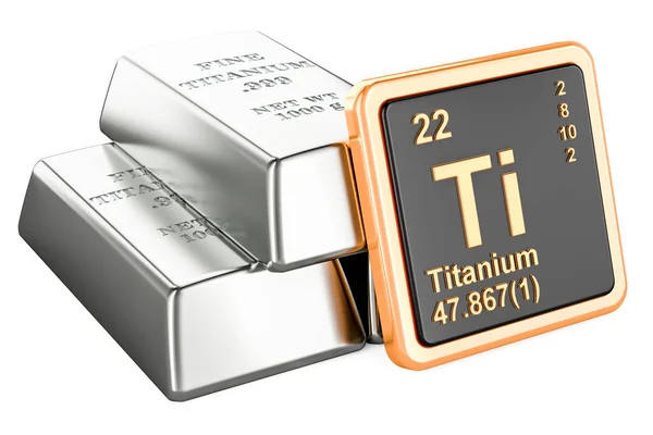 Титановые Слитки Иконкой Химического Элемента Titanium Рендеринг Изолирован Белом Фоне — стоковое фото