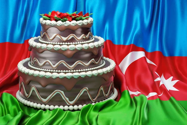 Azerbaycan bayrak zemininde çikolatalı pasta, 3 boyutlu.