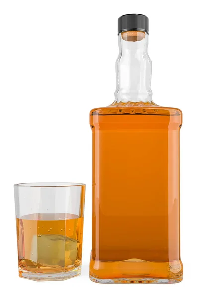 Fles Alcohol Drank Met Glas Vol Alcohol Drank Weergave Geïsoleerd — Stockfoto