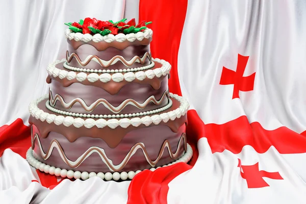 Schokoladenkuchen Auf Dem Hintergrund Der Georgischen Flagge Rendering — Stockfoto