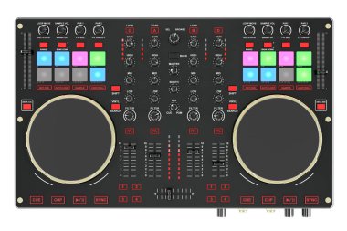 Dijital DJ Controller, DJ Konsolu. Beyaz arkaplanda 3B görüntüleme izole edildi