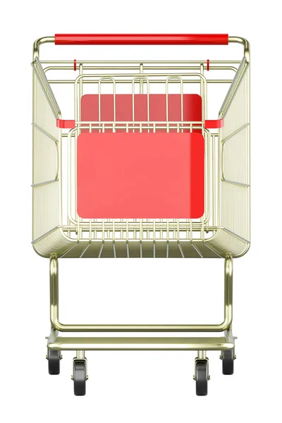 ショッピングカート ショッピングトロリーフロントビュー 白い背景で隔離された3Dレンダリング — ストック写真