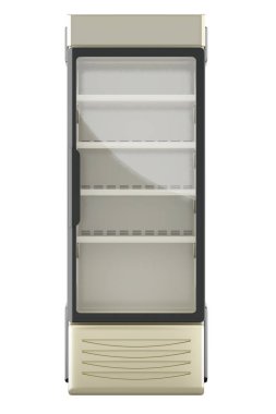 Tek Kapılı İçecek Dolabını Göster, 3 Boyutlu görüntüleme beyaz arkaplanda izole 