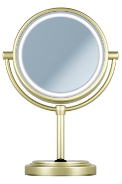 Aydınlatılmış Makyaj Aynası, ön manzara. Beyaz arkaplanda 3B görüntüleme izole edildi 